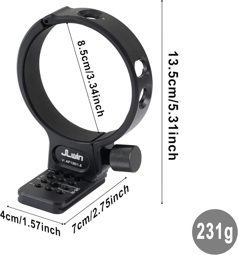 FocusFoto Metal Tripod Collar Mount Ring 85mm for Viltrox AF 135mm F1.8 LAB FE/Z-Mount Lens, Bottom with 1/4" & 3/8" Thread Screw Mount Dovetail Groove Quick-Release Plate for Acra-Swiss Tripod - Image 4